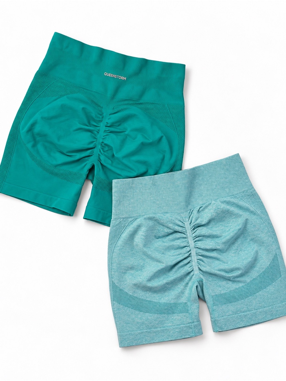 Set of 2 Women’s Seamless Scrunch Butt Biker Shorts – Aqua Blue (NEW NEVER WORN)